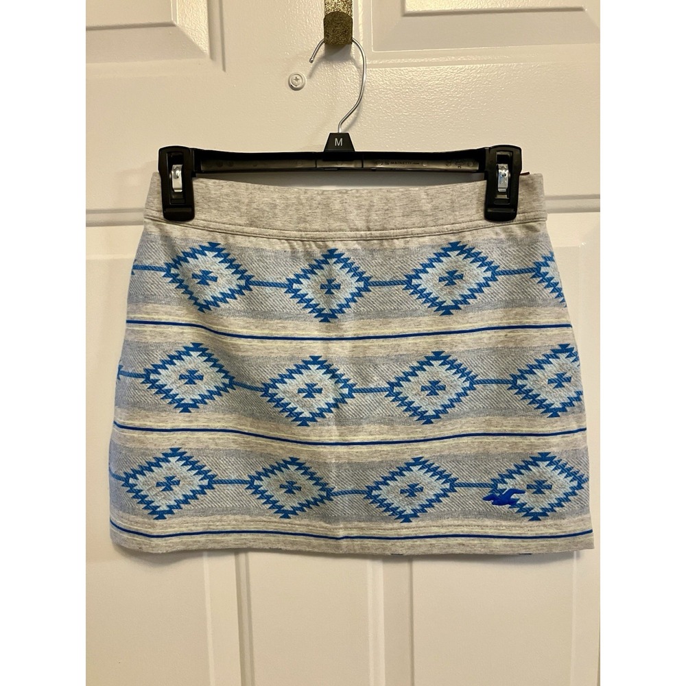 NWT Hollister‎ Aztec Print Stretch Mini Skirt Gray & Blue Cotton Lined Size XS